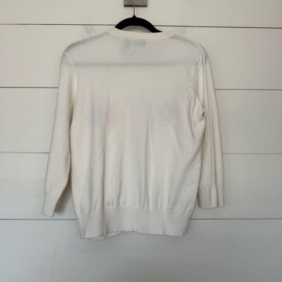 Vintage TeeCo Women’s Large White Argyle Print Cardigan Sweater Grandmacore - Picture 3 of 4